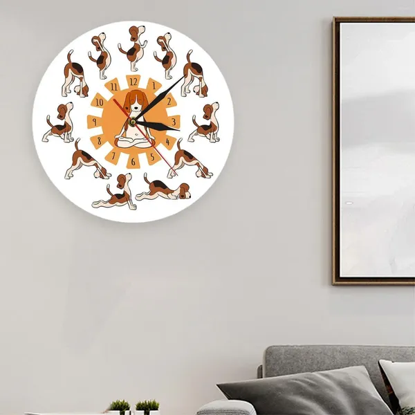 Relojes de pared Perro de dibujos animados haciendo posición de yoga 12 pulgadas divertido para cocina grande