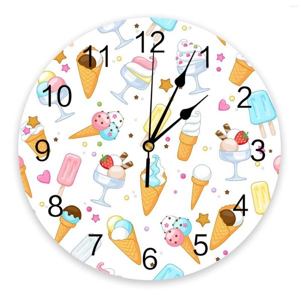 Relojes de pared de dibujos animados comida taza de helado reloj decoración del hogar dormitorio reloj silencioso Digital para habitaciones de niños