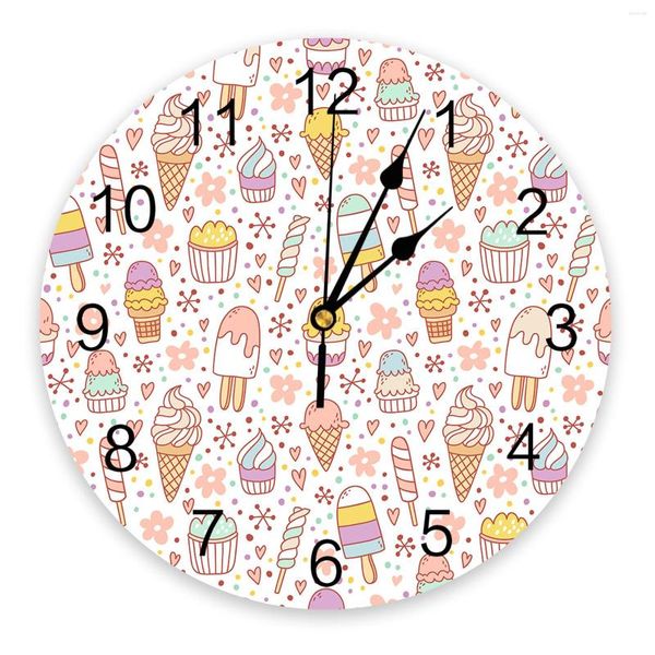 Relojes de pared Dibujos animados Helado Copo de nieve Decoración para el hogar Cocina moderna Habitación Dormitorio Reloj de salón