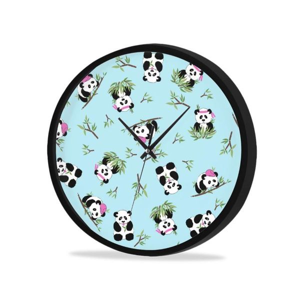 Horloges murales dessin animé Panda horloge miroir créatif bricolage amovible Art décor à la maison salon aiguille à Quartz