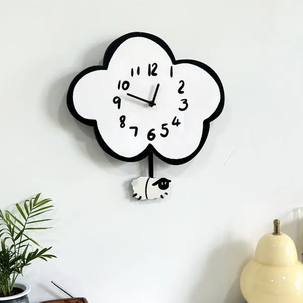 Horloges murales dessin animé silencieux nuage mouton horloge Smple salon décoration enfants balançoire décor à la maison Art personnalité