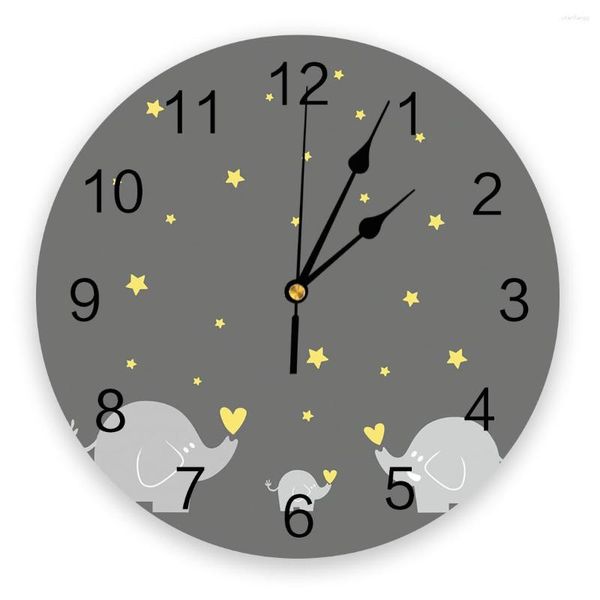 Relojes de pared estrellas de dibujos animados elefante familia reloj redondo acrílico colgante tiempo silencioso hogar Interior dormitorio sala de estar Oficina Decoración