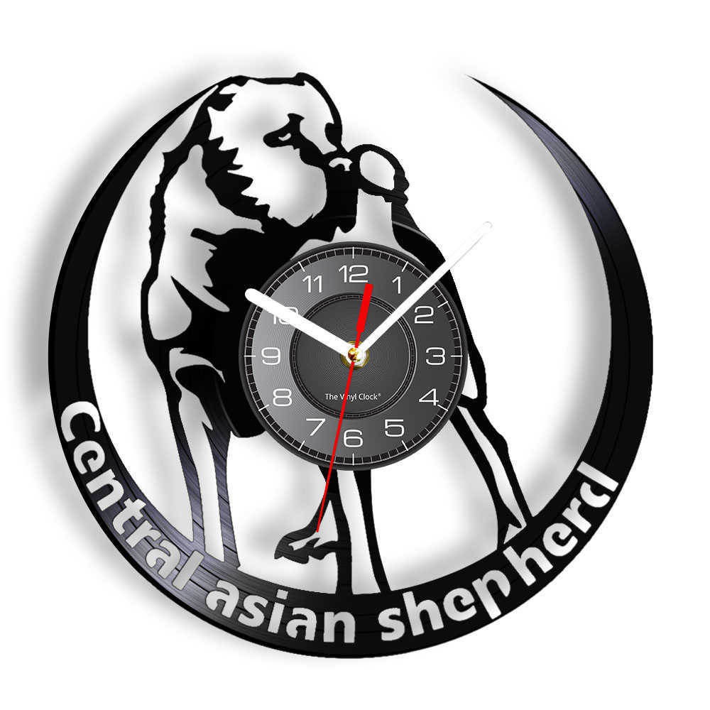 Wall Clocks Central Asian Shepherd Decorative Wall Clock Lovely Dog Pet Animal LED Backlight Wall Watch Vinyl Disk CraftsFor Doggy Owners P230422