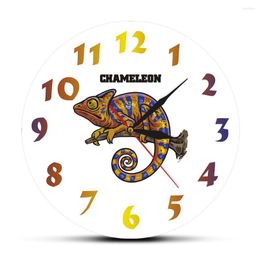 Horloges murales caméléon acrylique imprimé Art horloge lézard animaux pépinière maison décorative Reptile silencieux Quartz montre suspendue