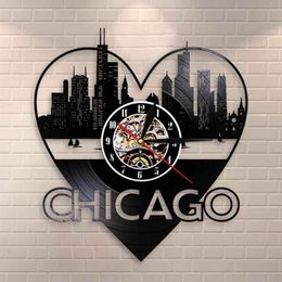 Horloges murales Chicago Skyline Cityscape Record Clock USA Voyage Souvenir Ville Architecture Art Home Decor300Z