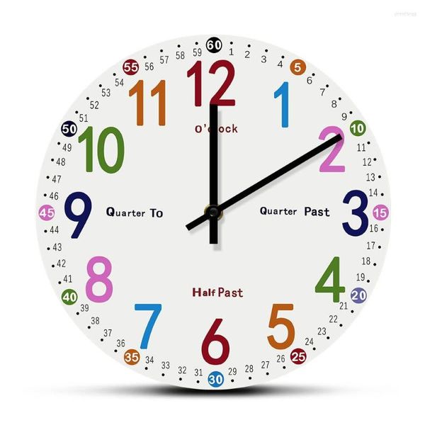 Horloges murales enfants temps d'apprentissage horloge à Quartz silencieuse pour enfants chambre école à la maison activité pépinière outil d'enseignement éducatif