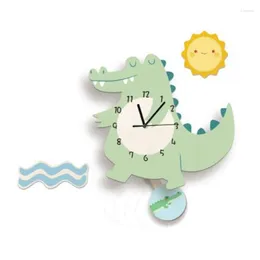 Relojes de pared Reloj para niños Habitación de péndulo Reloj de cocodrilo de dibujos animados Decoración del hogar de cuna nórdica