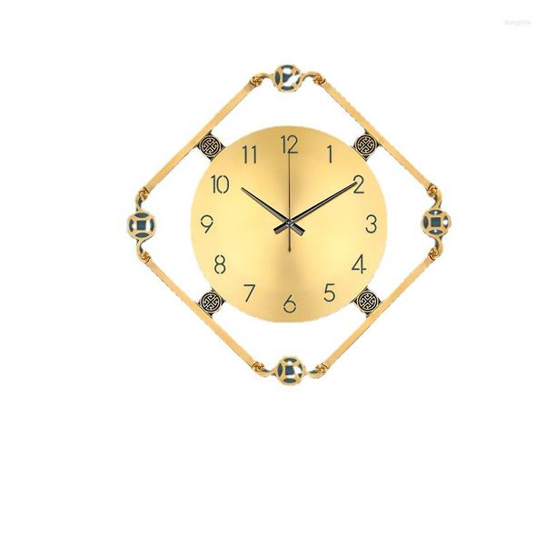 Horloges murales Horloge chinoise Luxe Mode Creative Muet Design moderne Grand avec pendule Cuivre Décor à la maison Déco Murale B