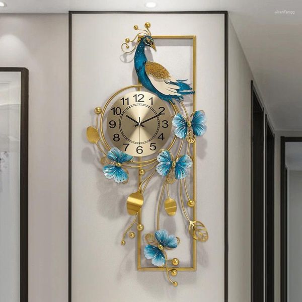 Horloges murales chinoise créative maison salon lumière horloge de luxe art moderne salle à manger atmosphérique paon