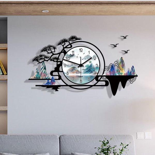 Horloges murales paysage chinois horloge Design moderne décor à la maison décorations numériques simples salon ornement mur