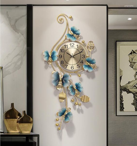Horloges murales chinois métal papillon feuille horloge maison salon décoration murale Restaurant Hall muet autocollant artisanat
