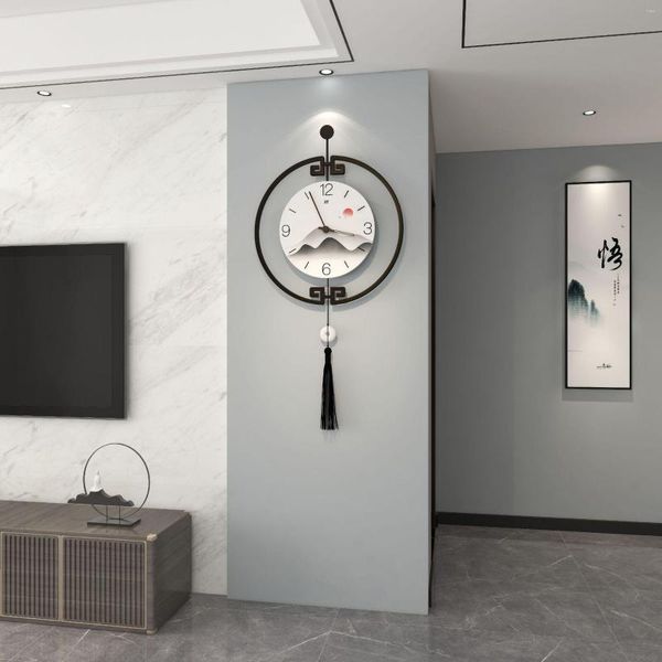 Relojes de pared Reloj de estilo chino Moda Simple Sala de estar Hogar Mudo Decorativo Colgante Reloj de cuarzo