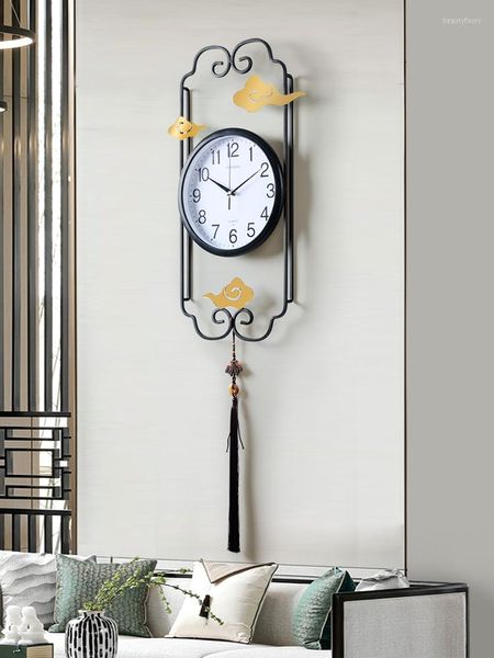 Horloges murales Style chinois Salon Horloge Cuisine Moderne Quartz Muet Montre Grande Maison Abstraite Rétro Décoration