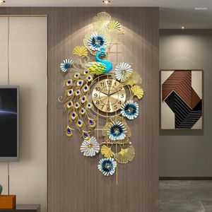 Horloges murales Style chinois paon décoration horloge maison mode créative européenne lumière luxe