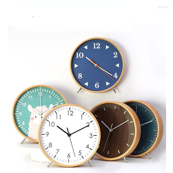 Relojes de pared Reloj de madera maciza de estilo chino Sala de estar Asiento de madera silencioso Luz Escritorio de dibujos animados moderno y simple