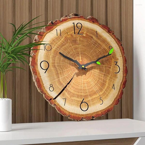 Relojes de pared Reloj pintado con aglomerado Grano de madera Diseño único de tocón de árbol Movimiento de cuarzo silencioso para decoración del hogar u oficina