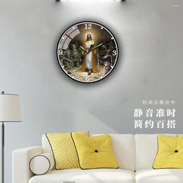 Wandklokken Christus acrylklok met lichtgevende aanwijzer christelijk gebed thuis decor modern design stil religieus katholiek geschenk