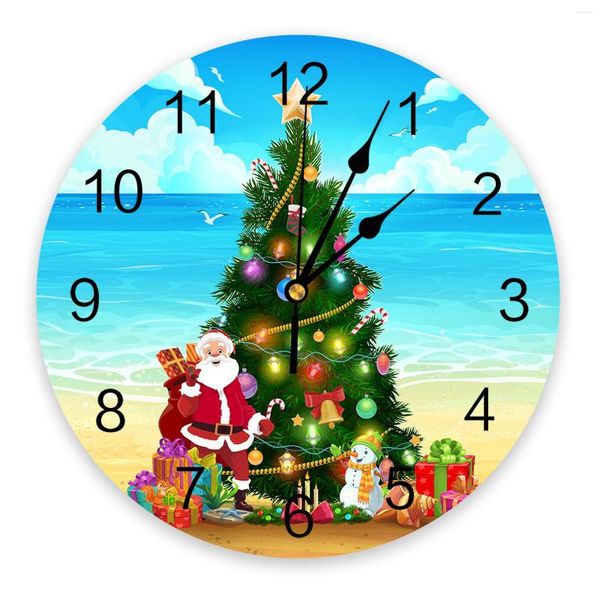 Horloges murales noël plage arbre vieil homme cadeau bonhomme de neige rond bureau horloge numérique non-tic-tac créatif enfants chambre montre