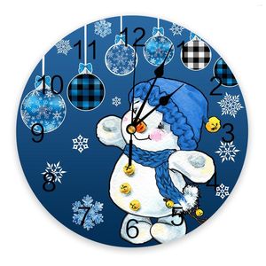 Wandklokken Kerst Blauwe Sneeuwpop Sneeuwvlok Klok Eetkamer Restaurant Cafe Decor Ronde Stille Woondecoratie