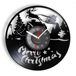 Horloges murales Personnages de Noël Horloge Renne Père Noël sur traîneau Record Joyeux Symboles Pendaison de crémaillère Git