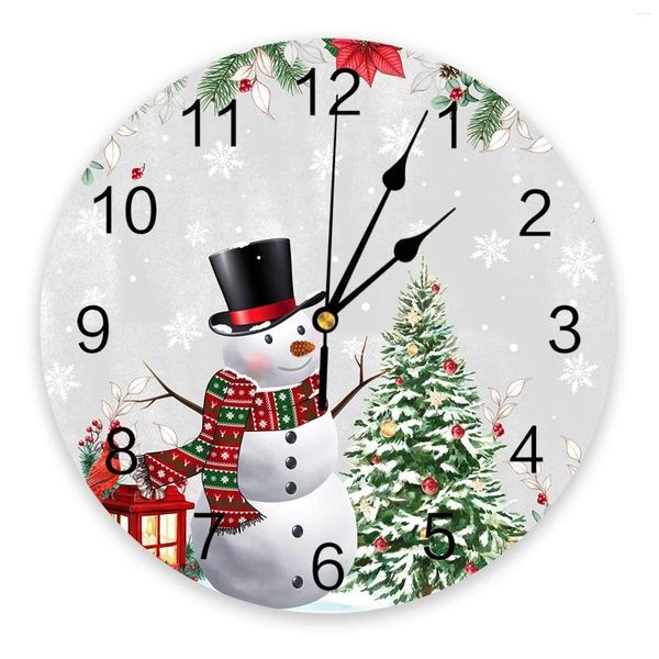 Horloges murales Noël Sapin Baies Bonhomme de neige Horloge ronde Design moderne Cuisine Montre suspendue Décor à la maison Silencieux