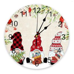 Horloges murales Noël Gnome Berry Pine Tree Robin Horloge ronde Design moderne Cuisine Suspendue Montre Décor à la maison Silencieux
