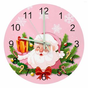 Relojes de pared Navidad Santa Claus aguja de pino copo de nieve rosa puntero luminoso reloj adornos para el hogar redondo silencioso decoración para sala de estar