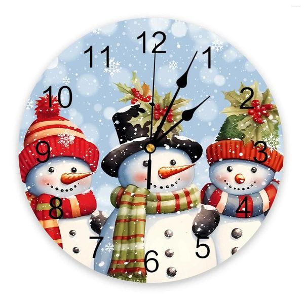 Horloges murales Noël bonhomme de neige flocon de neige bleu horloge ronde design moderne cuisine montre suspendue décor à la maison silencieux