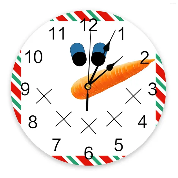 Horloges murales Noël Snowman Stripe Borde Round Desktop Corloge numérique NON-Ticking Creative Childrens Room Watch