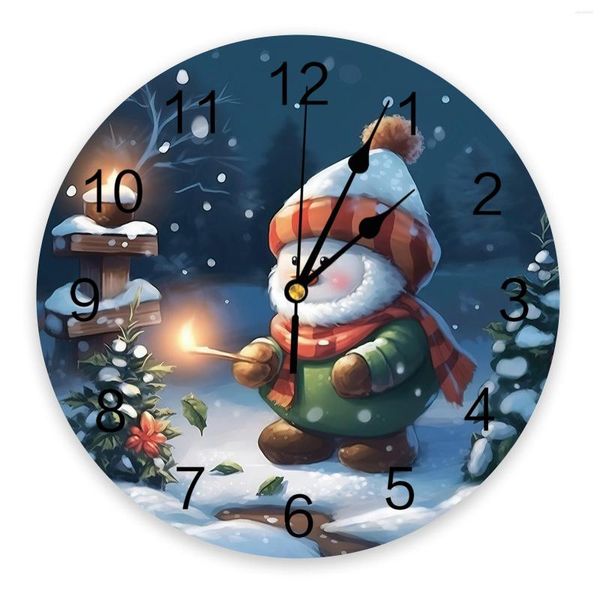 Horloges murales Noël bonhomme de neige arbre horloge grande cuisine moderne salle à manger ronde chambre silencieux suspendu montre