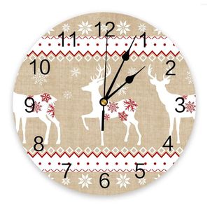 Horloges murales Noël hiver Elk flocons de neige Vintage grande chambre d'enfants montre silencieuse décor de bureau 10 pouces cadeau suspendu