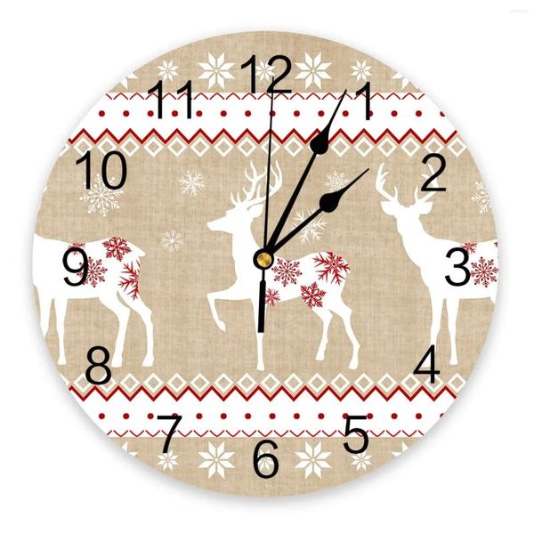 Horloges murales Noël hiver Elk flocons de neige Vintage grande chambre d'enfants montre silencieuse décor de bureau 10 pouces cadeau suspendu