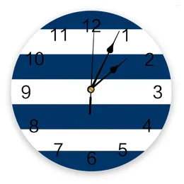 Horloges murales classiques rayures bleues et blanches horloge moderne pour la décoration de bureau à domicile salon salle de bain décor montre suspendue
