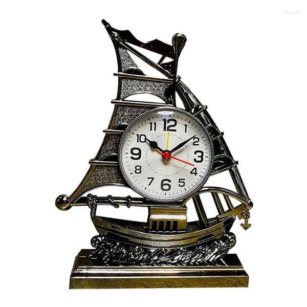 Relojes de pared Reloj Alarma Velero Mesa Vintage Retro Modelo Adorno Náutico Escritorio Barco Figura Silencio Cabecera Durable