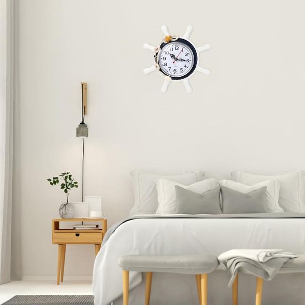 Horloges murales Horloge Salle de bains Roue nautique Direction silencieuse Bateau Ornement Accessoires Plage Décoration côtière Maison Faveurs RudderWall