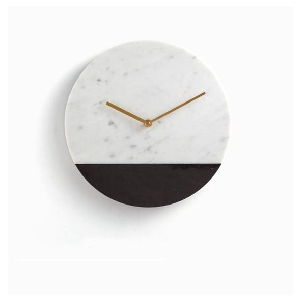 Horloges murales Horloge noir et blanc montre en marbre naturel pointeur en laiton décor à la maison