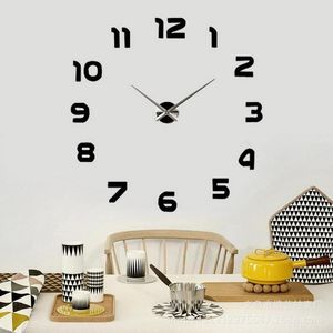 Horloges murales horloge créative moderne décoration de la maison artisanat acrylique 3D miroir rond autocollant batterie Quartz