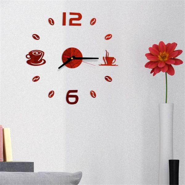 Horloges murales Horloge numérique 3D bricolage acrylique miroir autocollants décoration de la maison accessoires pour salon Quartz aiguille Europe Horloge