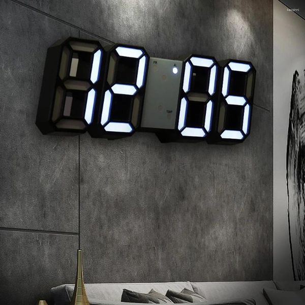 Relojes de pared Reloj Alarma digital Cocina moderna Electrónica Inteligente 3D Fuente de alimentación USB LED Hora Fecha Temperatura Pantalla Escritorio Dormitorio