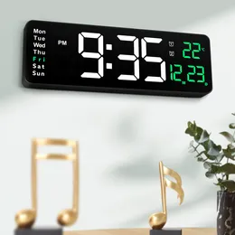 Horloges Murales Horloge Numérique Led Calendrier Grand Affichage Moderne Date Température Alarme Extérieure Télécommande 3D Chambre Montage 16In