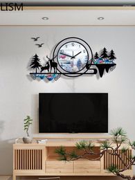 Wandklokken klok elegante luxe woonkamer stomme Noordse elanden decoratie licht hangende moderne horloge muurschildering