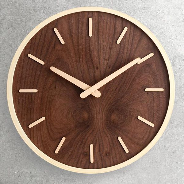 Relojes de pared Reloj para habitaciones de niños Estilo nórdico Madera Decoración del hogar simple Reloj moderno silencioso