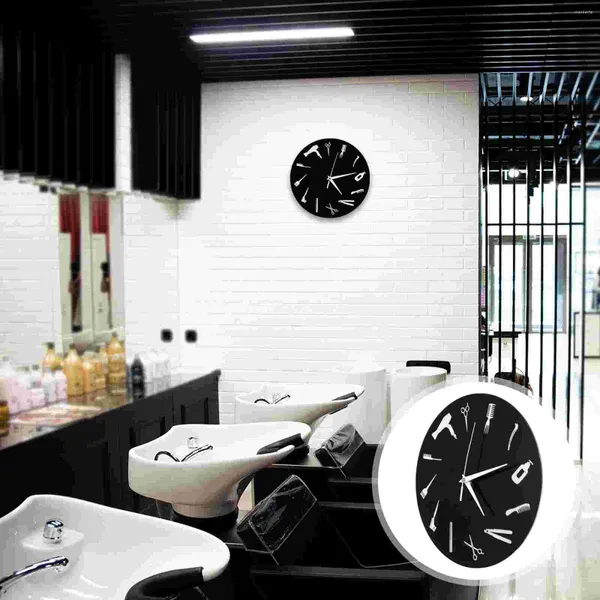 Horloges murales horloge décoration en métal acrylique outil de coiffure salon de beauté exploité ornement enfant électronique