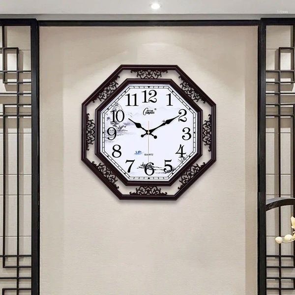 Relógios de parede Relógio Design Moderno Chinês Mudo Sala de estar Decoração Digital Montado Relógio Preto Reloj de Pared Hierro