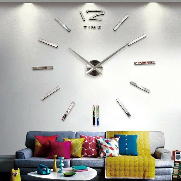 Relojes de pared reloj diseño moderno DIY analógico 3D espejo superficie gran número Europa acrílico pegatina decoración del hogar Dropship