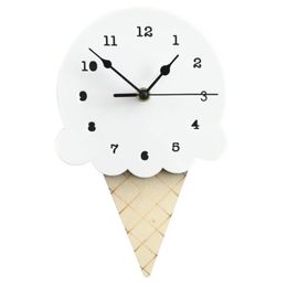 Horloges murales Horloge Muet Crème Glacée Forme Bois Nordique Bref Dessin Animé Blanc Vert Jaune 28x16cm Décoration213w