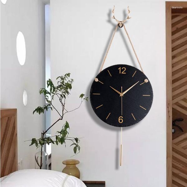 Horloges murales Horloge Nordique Silencieux Décoratif Simple Maison Salon Corde Pierre Lumière De Luxe Pastorale