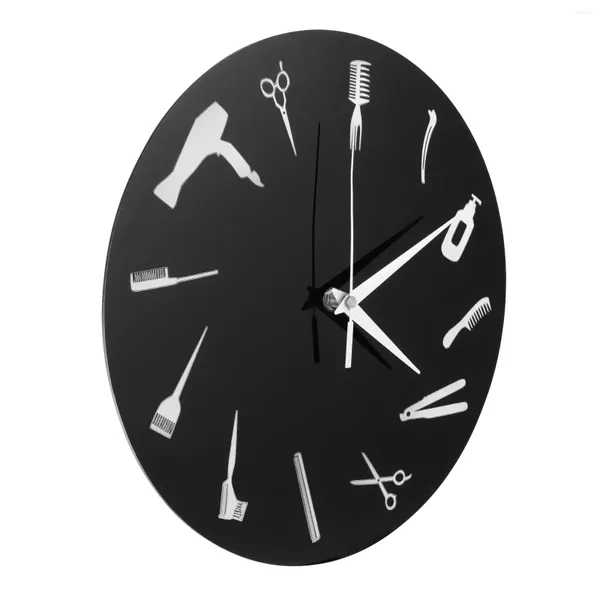 Relojes de pared Reloj Adorno Belleza Peluquería Simple Redondo Acrílico Decoración Funciona con pilas