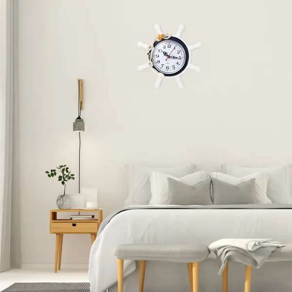 Horloges murales horloge bateau roue forme plage montre décorative pour chambre de pépinière nautique décoration de chambre ()