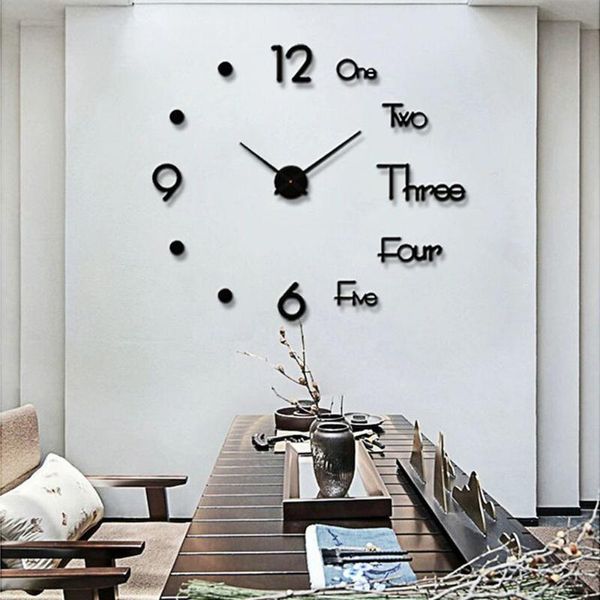 Relojes de pared, reloj, espejo acrílico silencioso, autoadhesivo, decoración del hogar, batería, dormitorio, sala de estar, decoración de pared